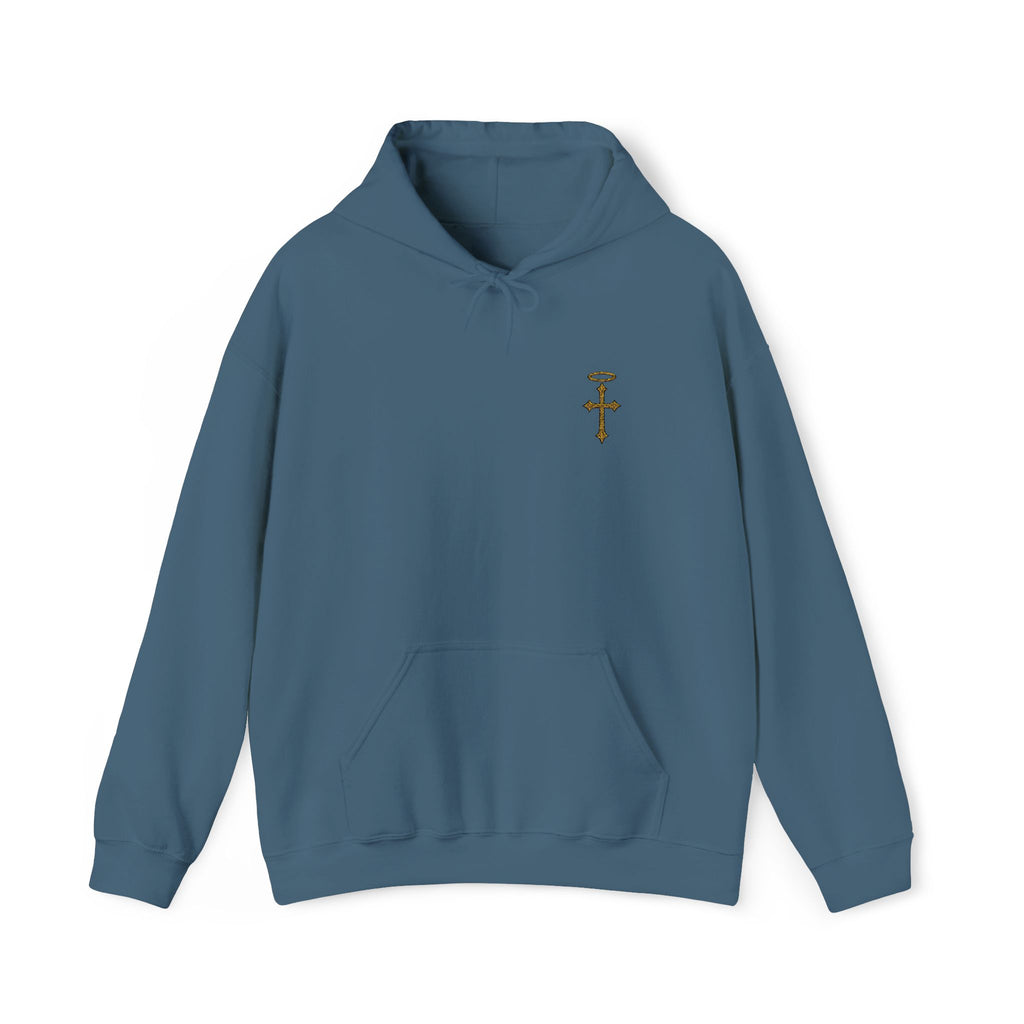 Minimalist Christian Cross Hoodie – Embroidered Cross & Halo