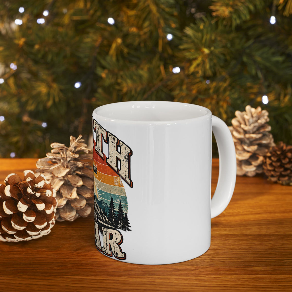 Faith Over Fear Mug | Cross Sunrise Mountain Christian Design Coffee Mug