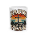 Faith Over Fear Mug | Cross Sunrise Mountain Christian Design Coffee Mug