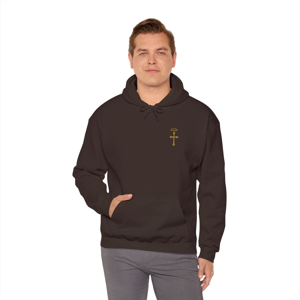 Minimalist Christian Cross Hoodie – Embroidered Cross & Halo