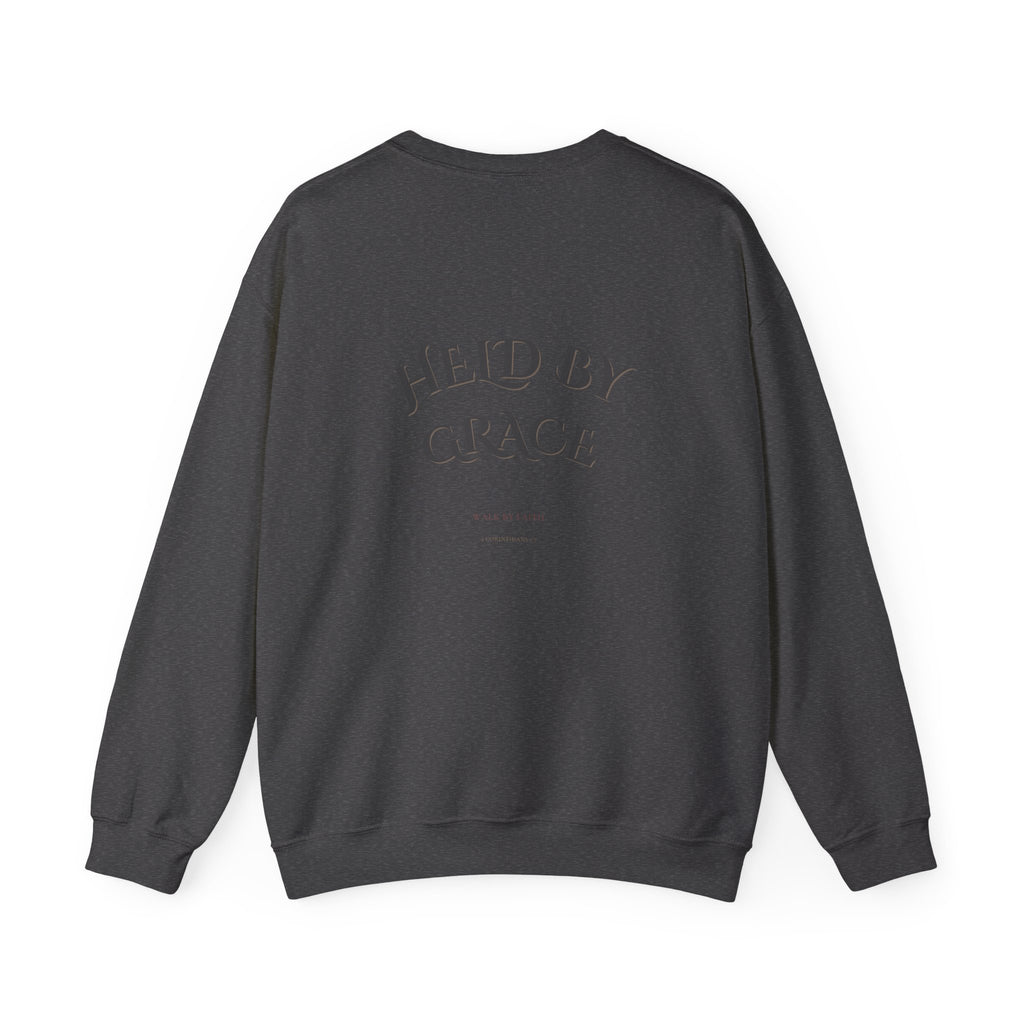 Held by Grace Christian Crewneck Sweatshirt – Black Inspirational Pullover