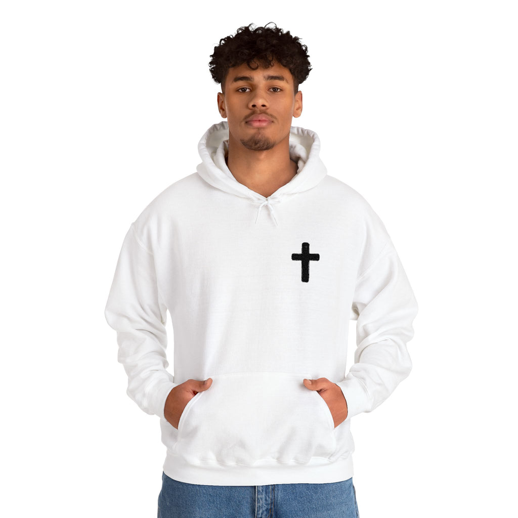 Minimalist Christian Cross Hoodie – Small Black Embroidered Cross