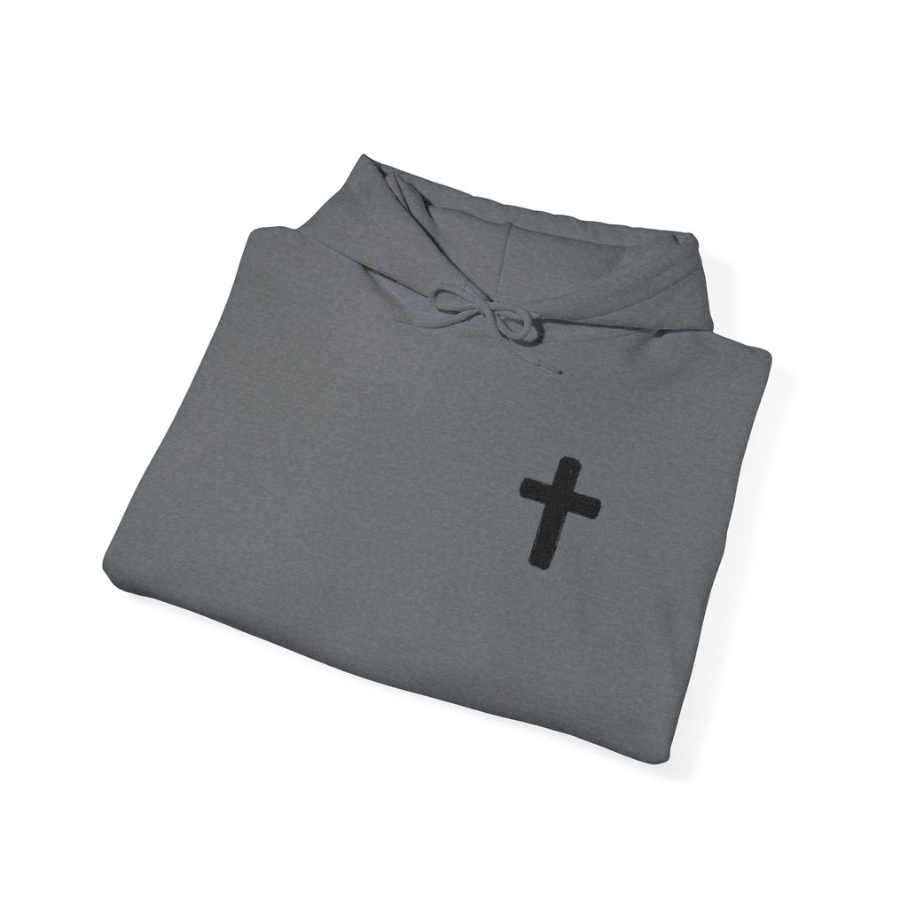 Minimalist Christian Cross Hoodie – Small Black Embroidered Cross