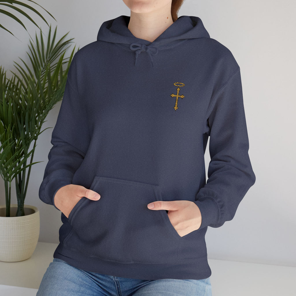 Minimalist Christian Cross Hoodie – Embroidered Cross & Halo