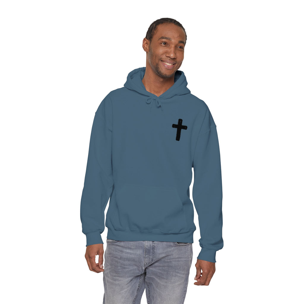 Minimalist Christian Cross Hoodie – Small Black Embroidered Cross
