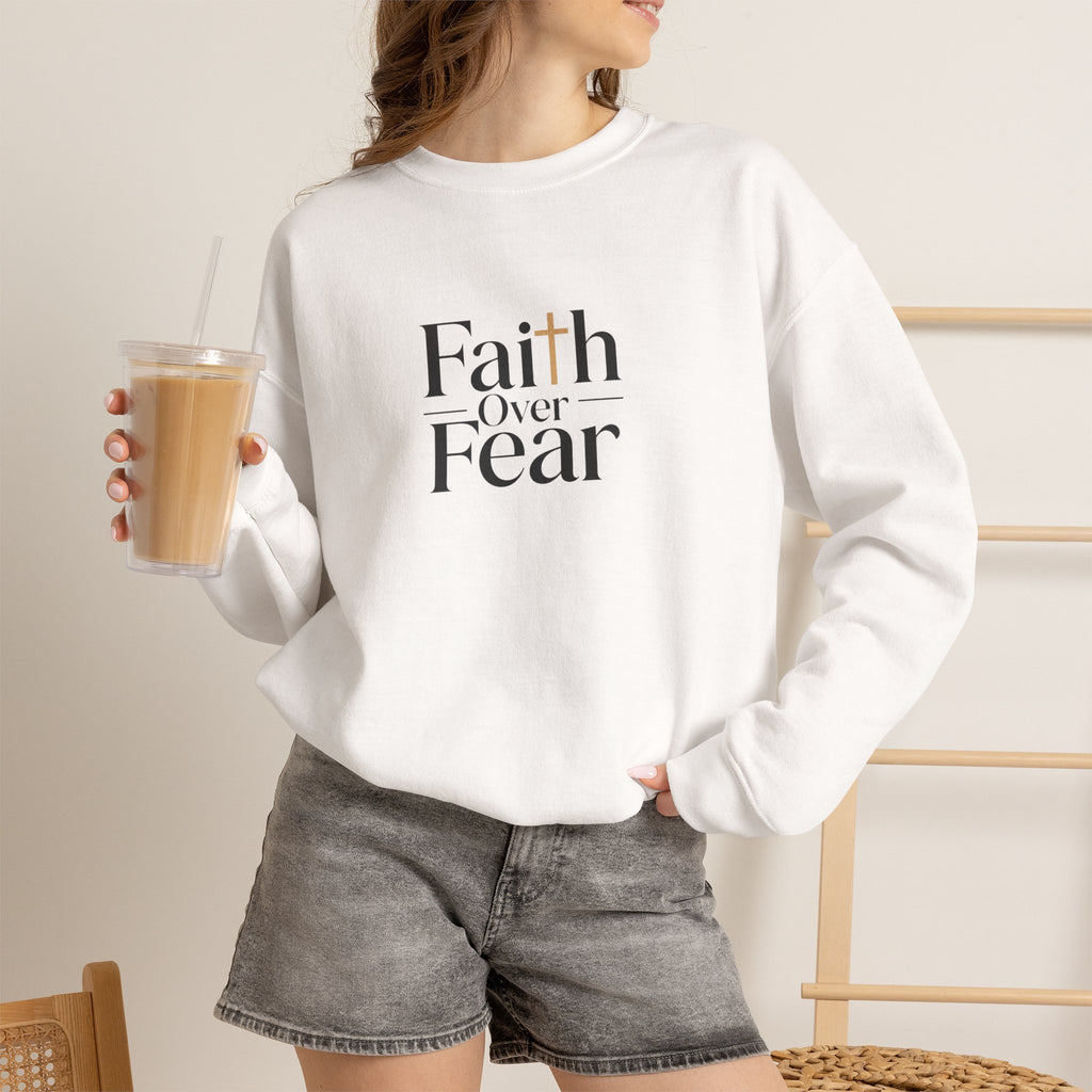 Faith Over Fear Christian Crewneck – Red & White Faith-Based Streetwear