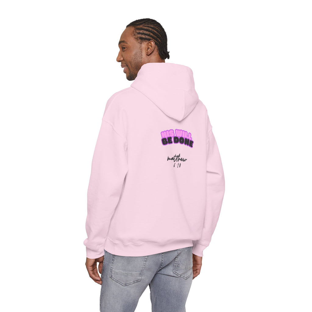Christian Faith-Based Hoodie 'His Will Be Done' Retro Pink Hoodie