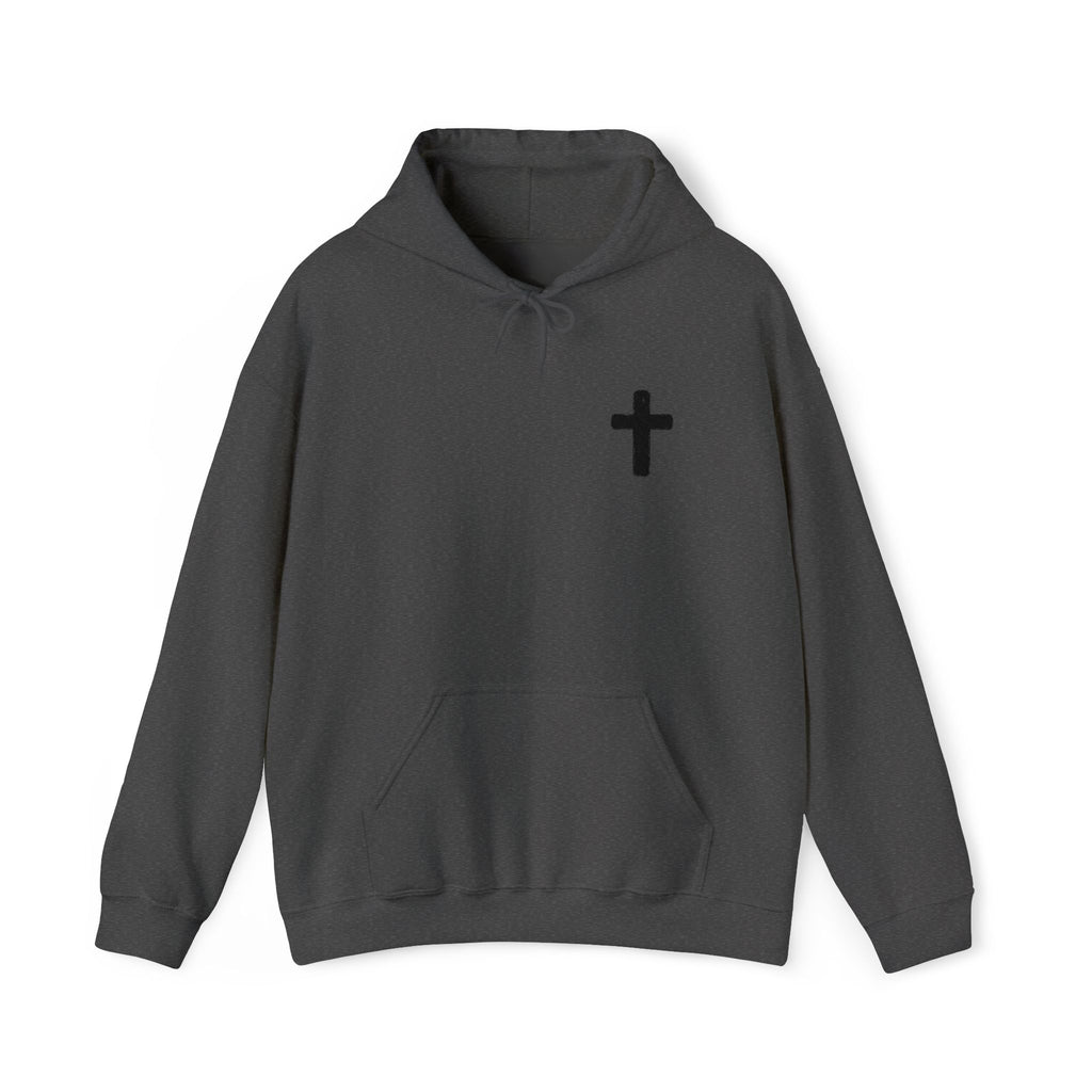 Minimalist Christian Cross Hoodie – Small Black Embroidered Cross