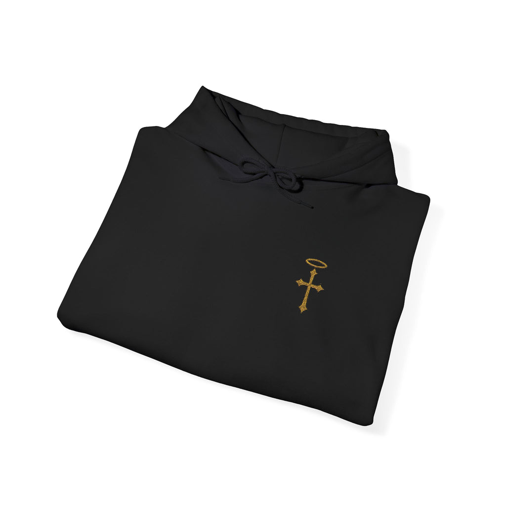 Minimalist Christian Cross Hoodie – Embroidered Cross & Halo
