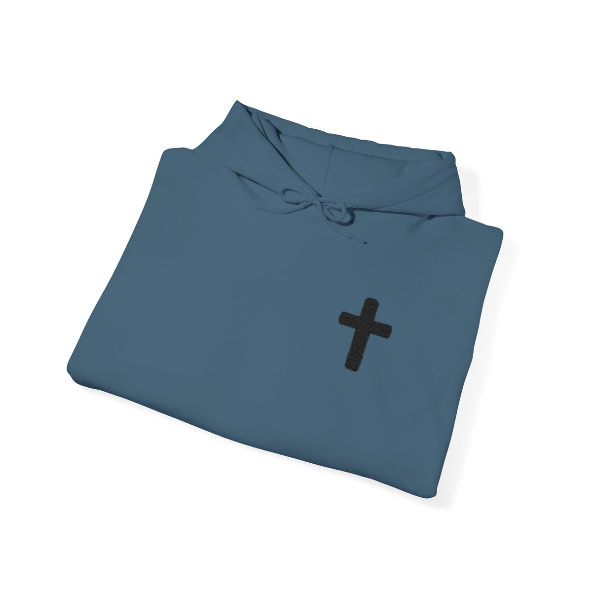 Minimalist Christian Cross Hoodie – Small Black Embroidered Cross
