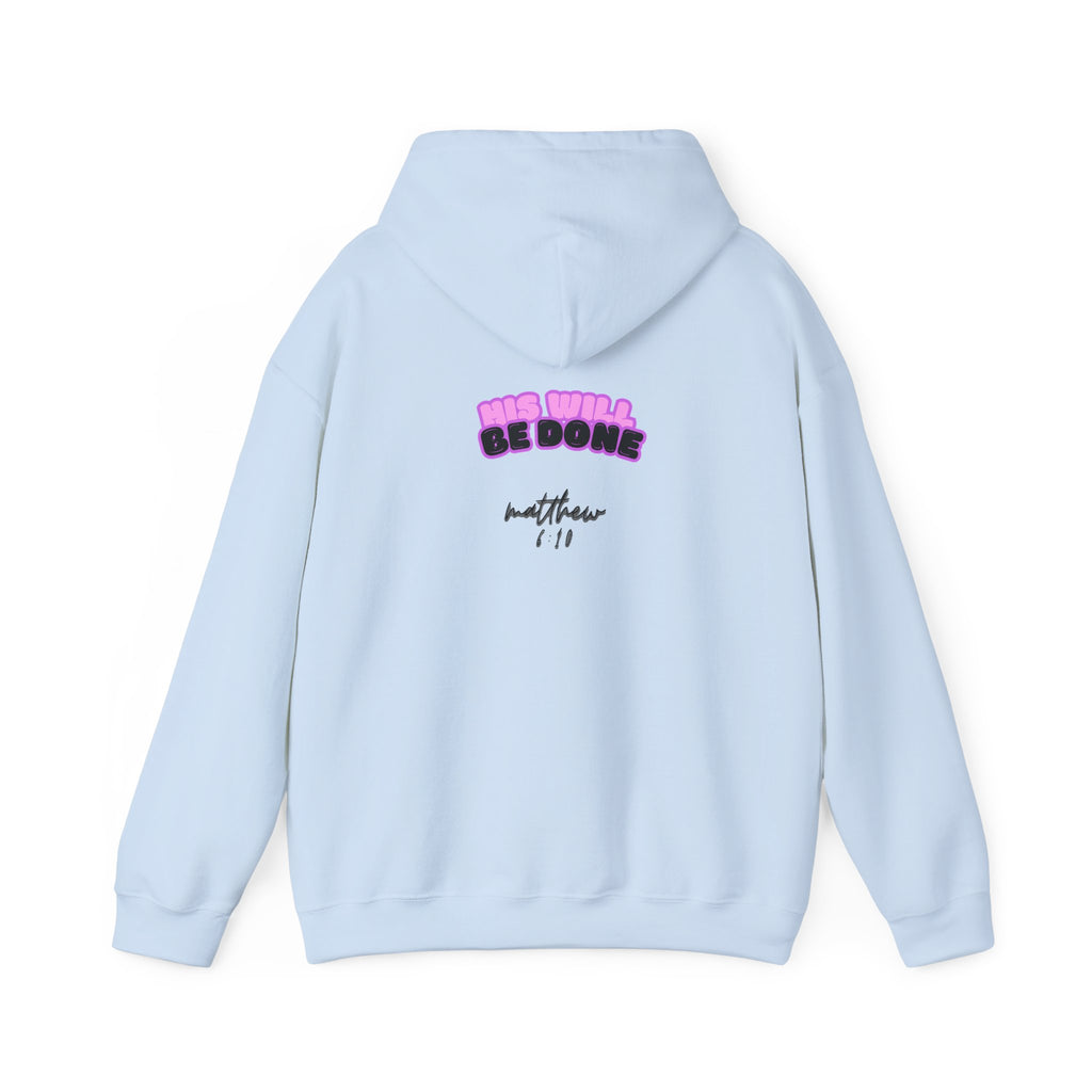 Christian Faith-Based Hoodie 'His Will Be Done' Retro Pink Hoodie
