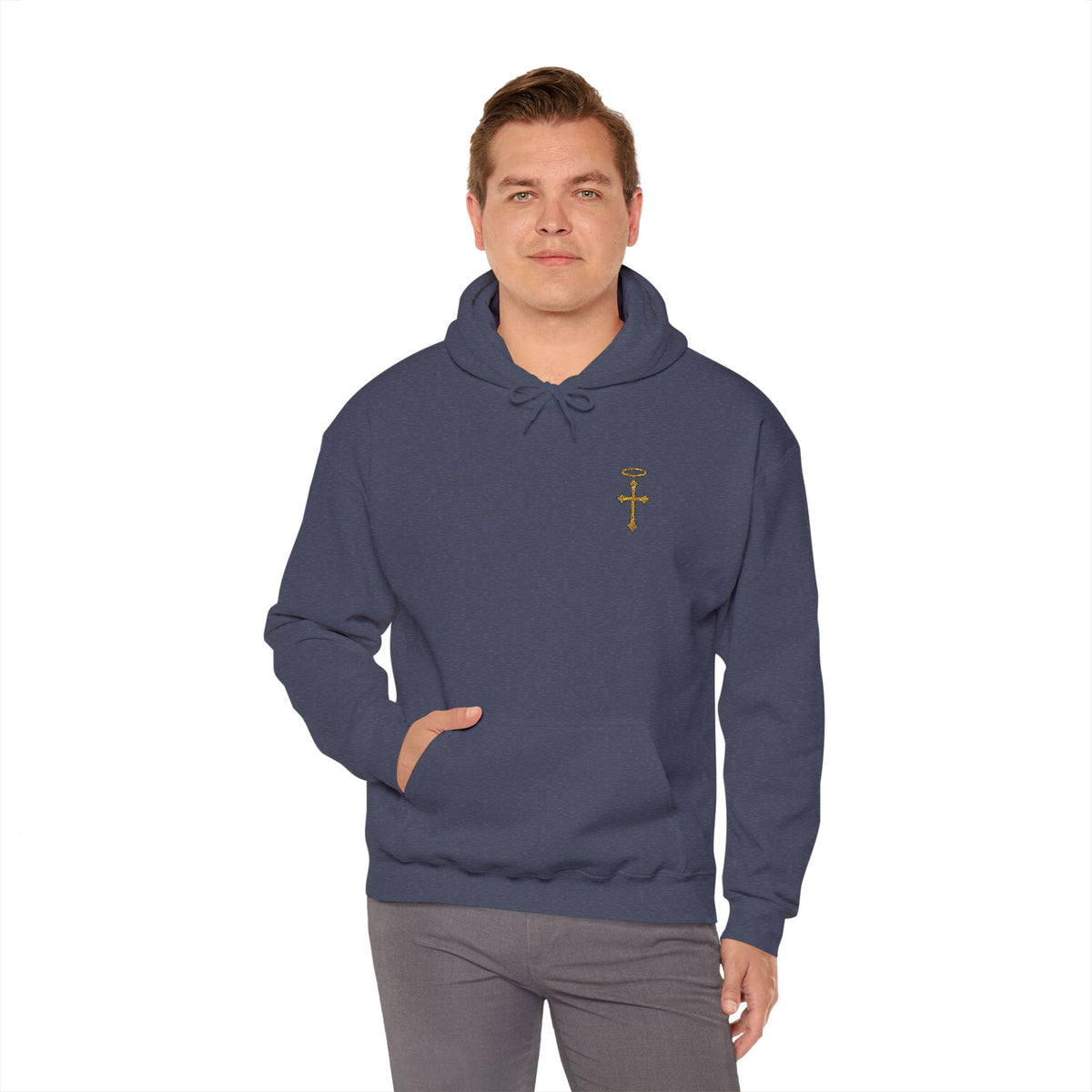 Minimalist Christian Cross Hoodie – Embroidered Cross & Halo