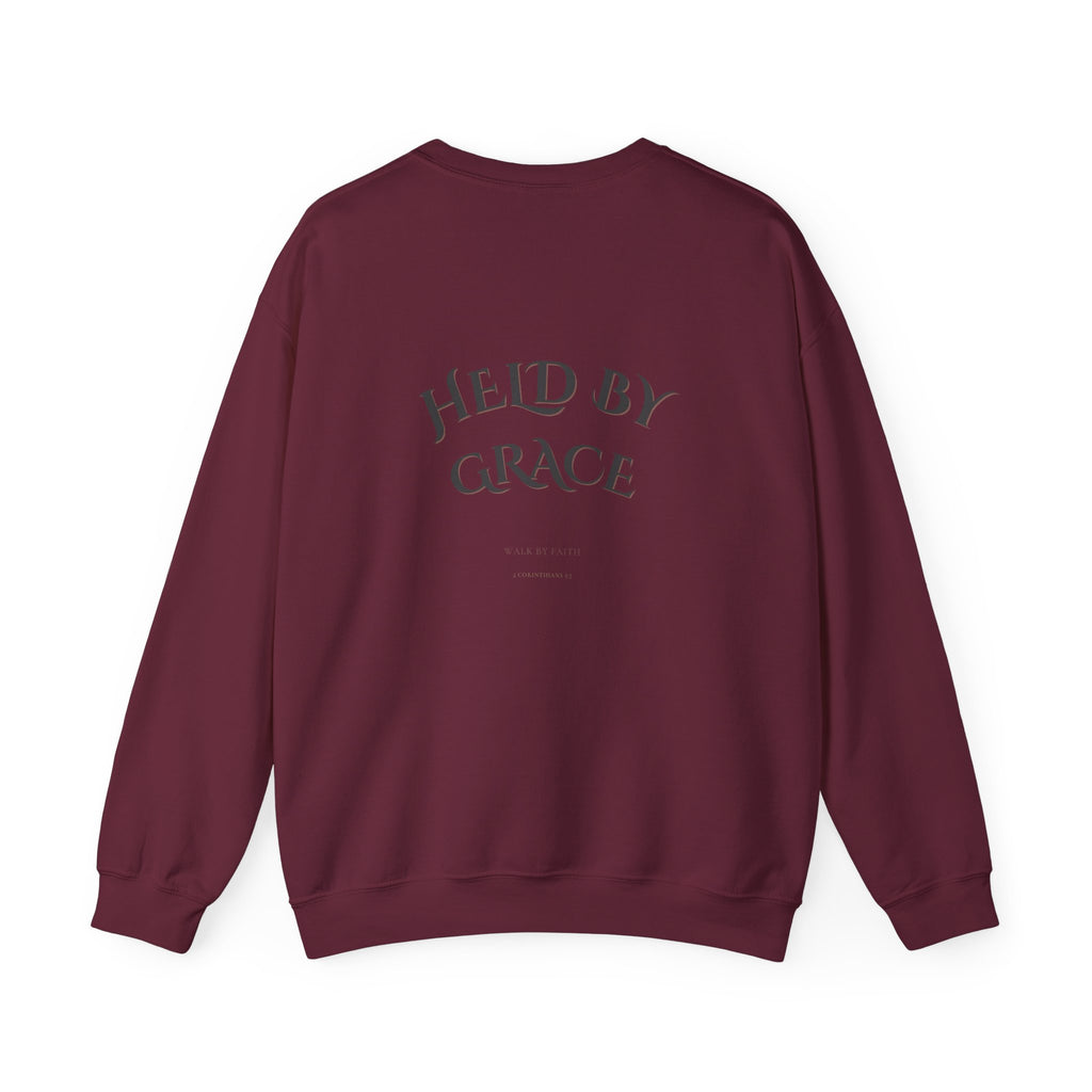 Held by Grace Christian Crewneck Sweatshirt – Black Inspirational Pullover