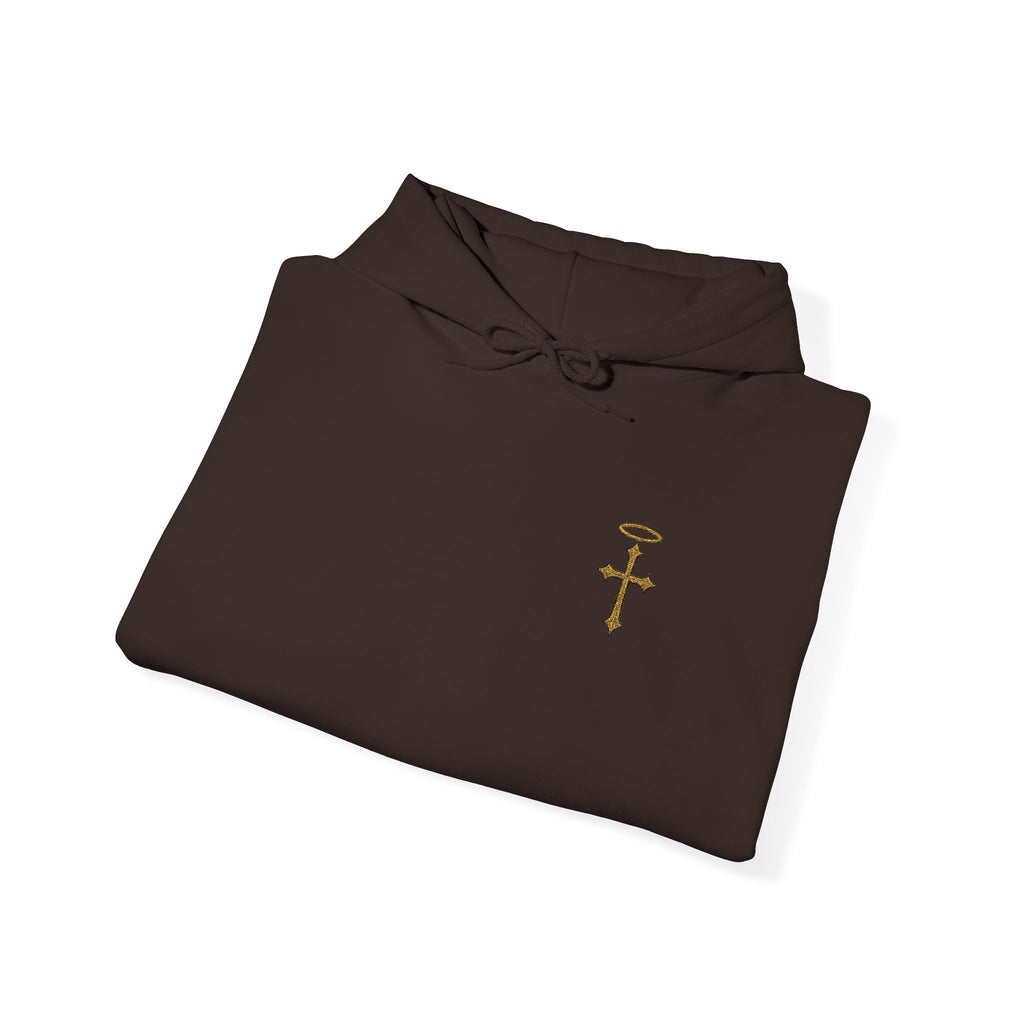 Minimalist Christian Cross Hoodie – Embroidered Cross & Halo