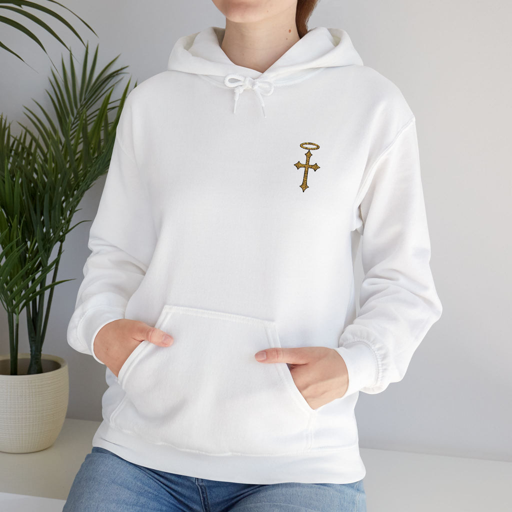 Minimalist Christian Cross Hoodie – Embroidered Cross & Halo