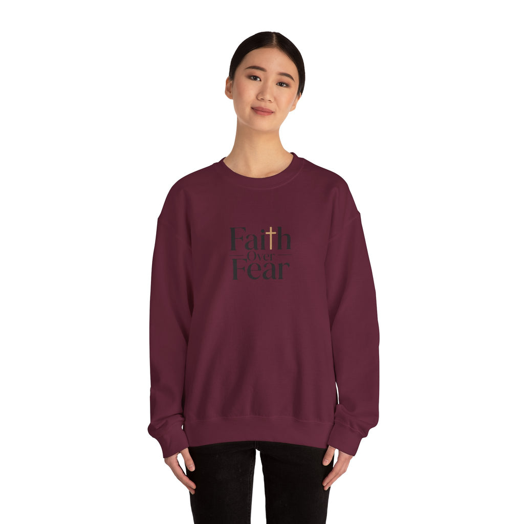 Faith Over Fear Christian Crewneck – Red & White Faith-Based Streetwear
