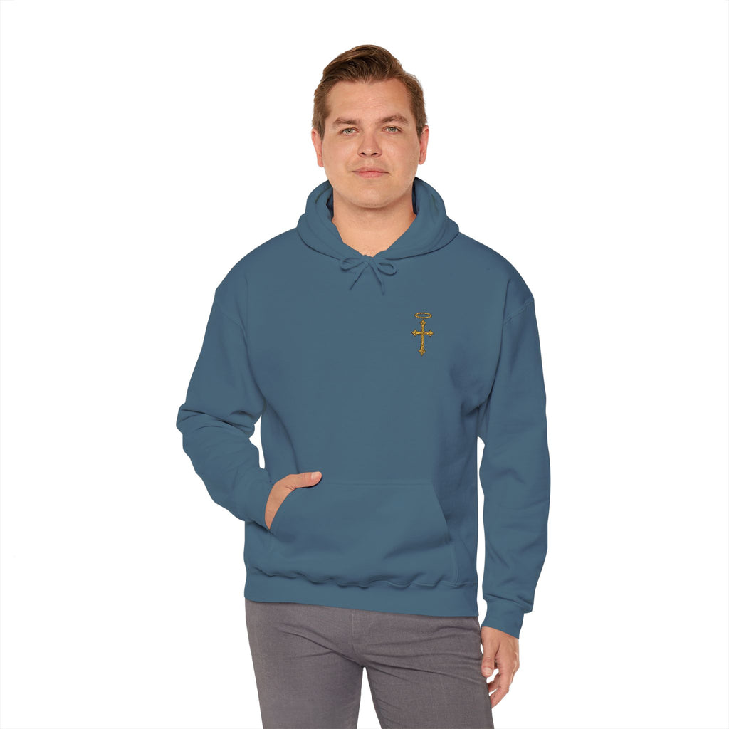 Minimalist Christian Cross Hoodie – Embroidered Cross & Halo
