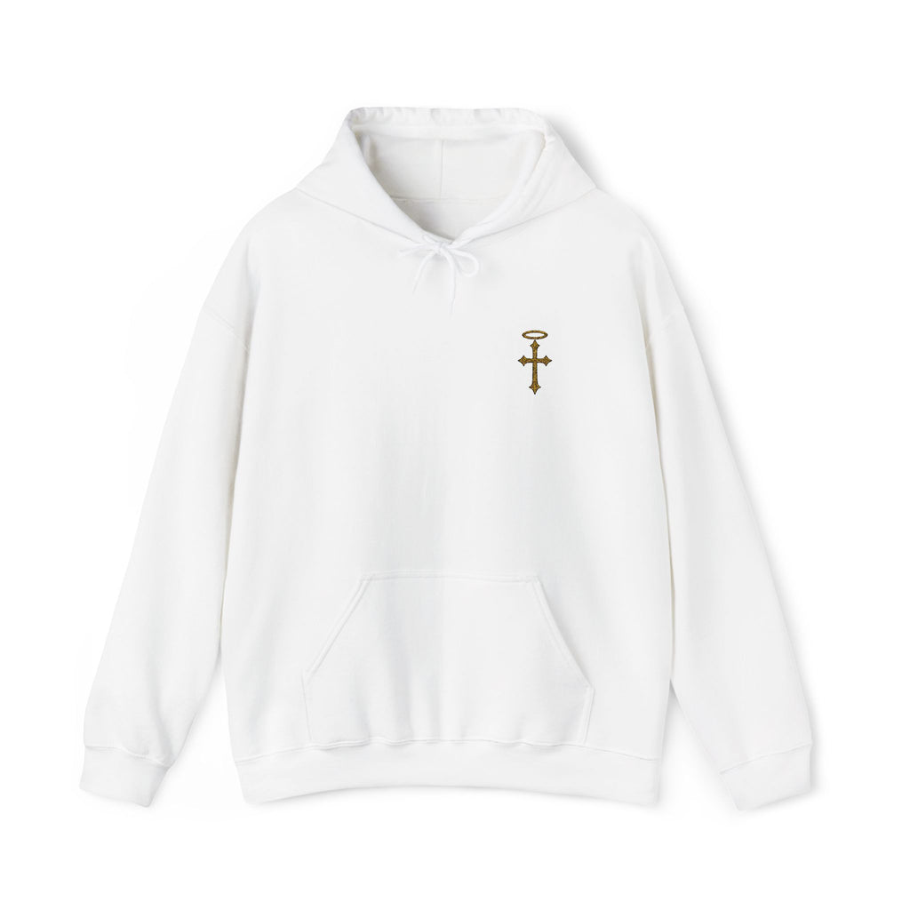 Minimalist Christian Cross Hoodie – Embroidered Cross & Halo
