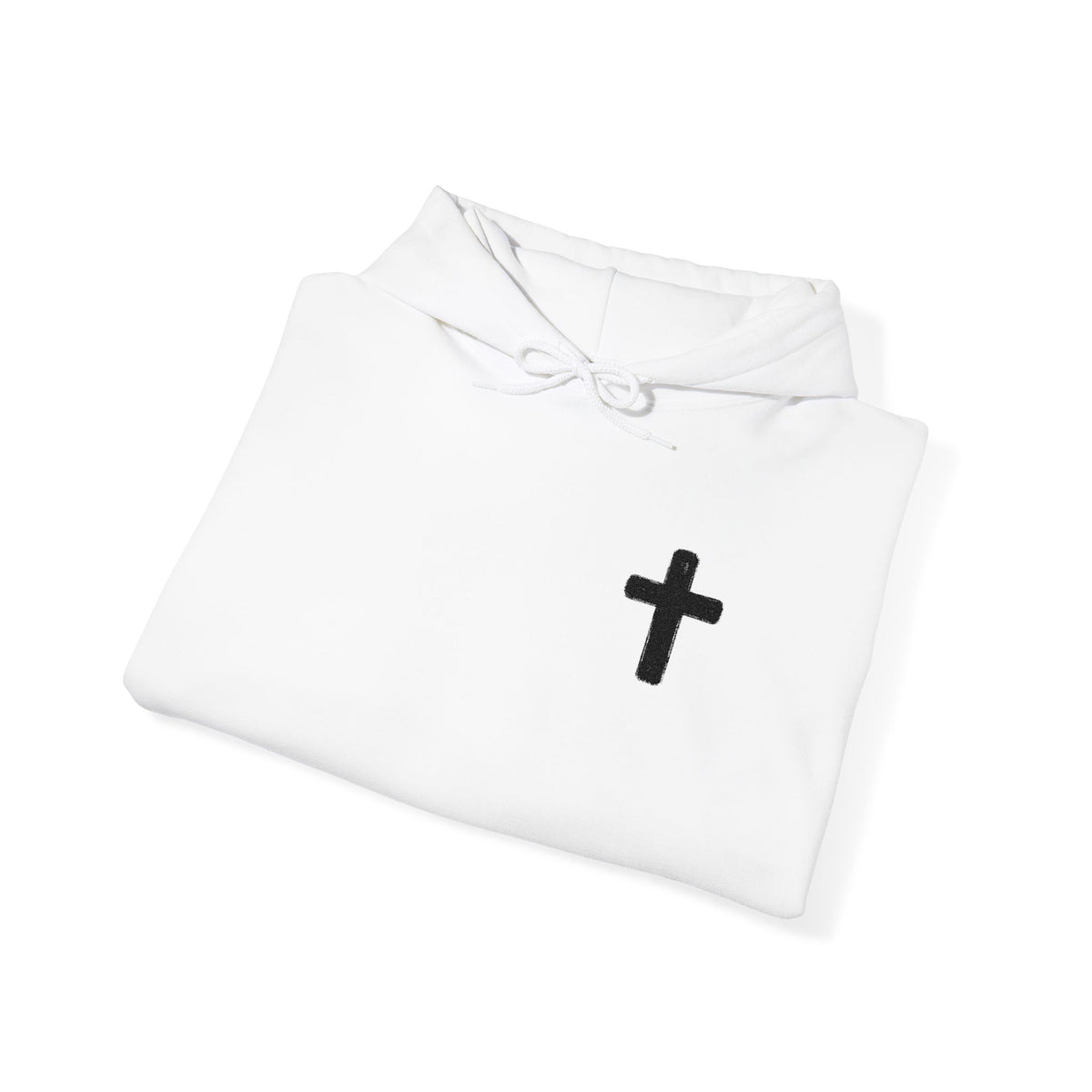 Minimalist Christian Cross Hoodie – Small Black Embroidered Cross