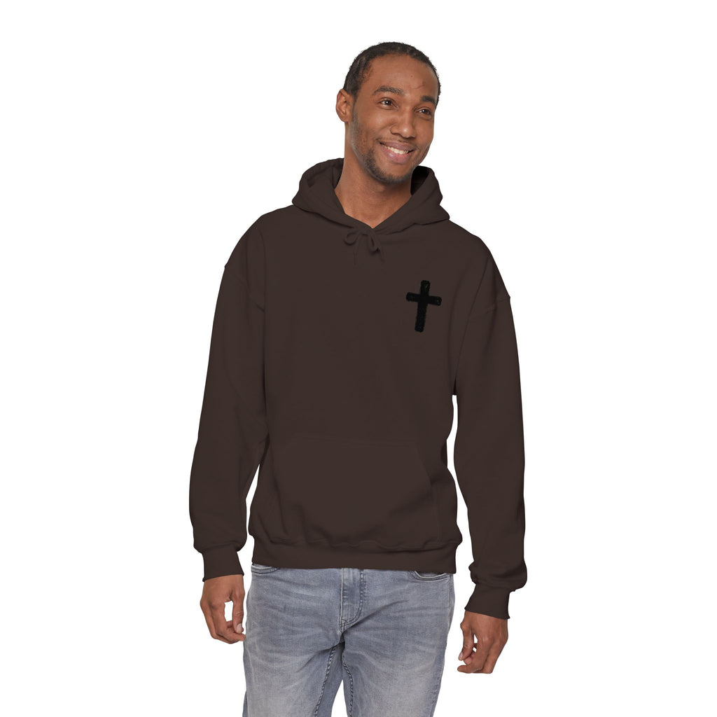 Minimalist Christian Cross Hoodie – Small Black Embroidered Cross