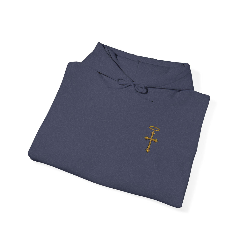 Minimalist Christian Cross Hoodie – Embroidered Cross & Halo