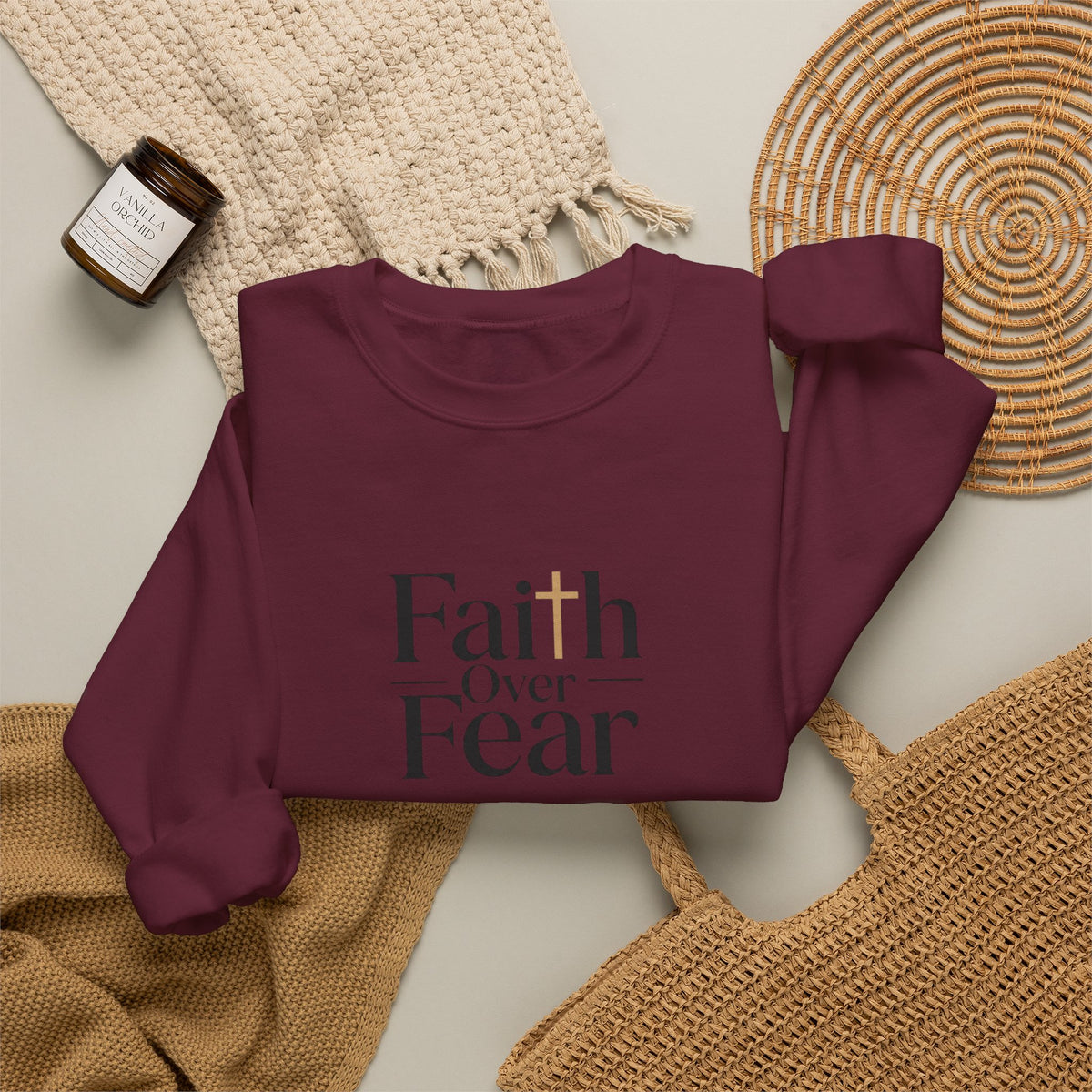 Faith Over Fear Christian Crewneck – Red & White Faith-Based Streetwear