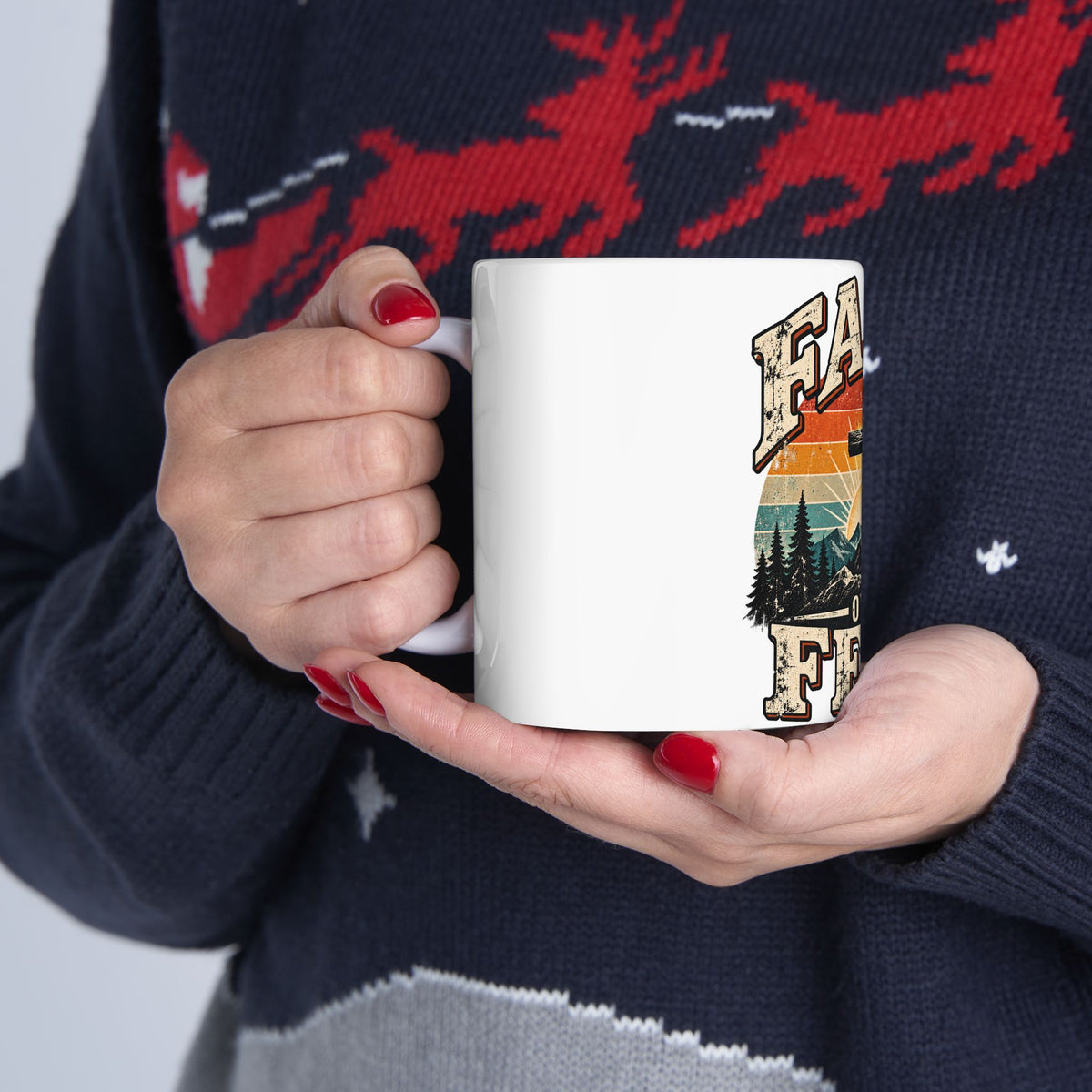 Faith Over Fear Mug | Cross Sunrise Mountain Christian Design Coffee Mug