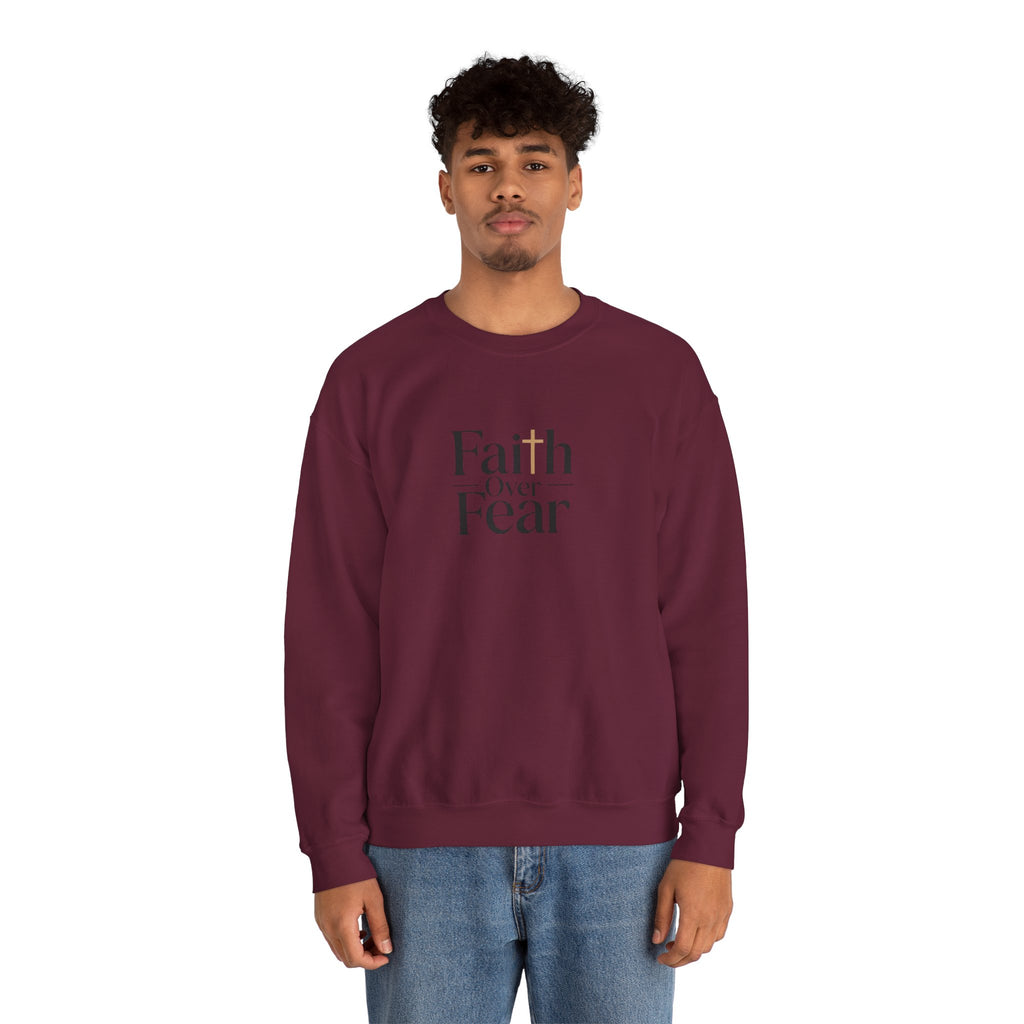 Faith Over Fear Christian Crewneck – Red & White Faith-Based Streetwear