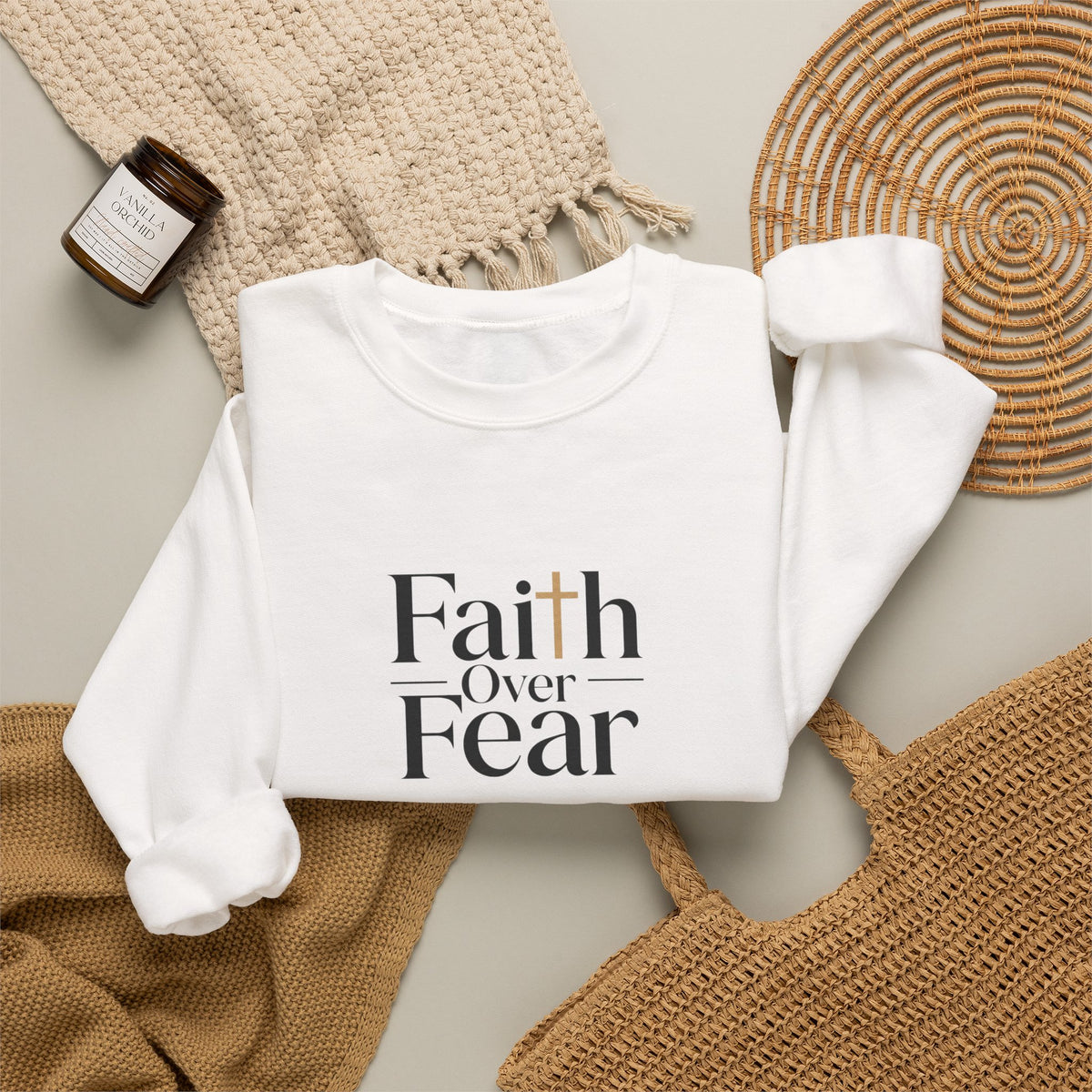 Faith Over Fear Christian Crewneck – Red & White Faith-Based Streetwear
