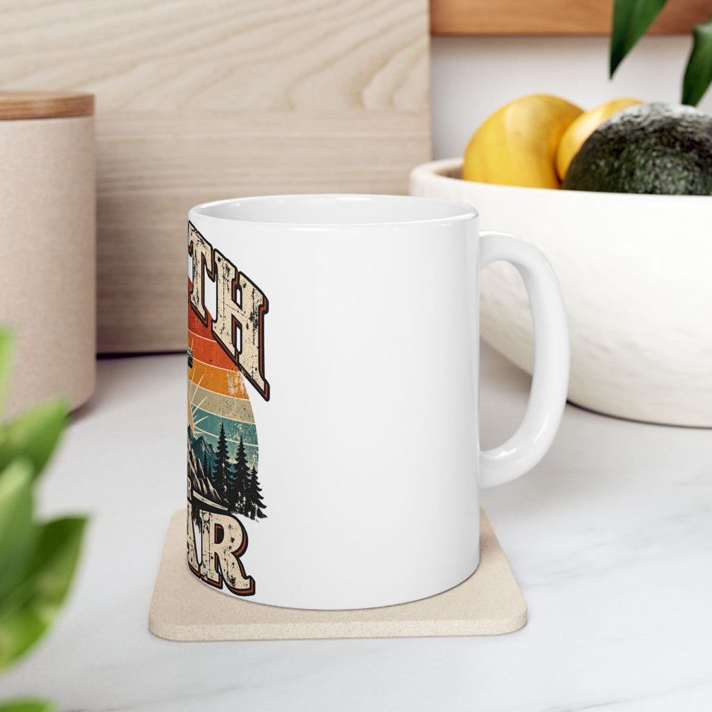 Faith Over Fear Mug | Cross Sunrise Mountain Christian Design Coffee Mug