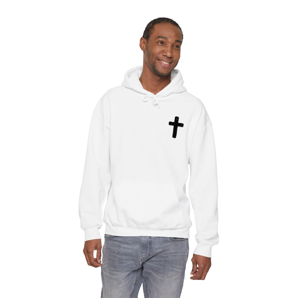 Minimalist Christian Cross Hoodie – Small Black Embroidered Cross