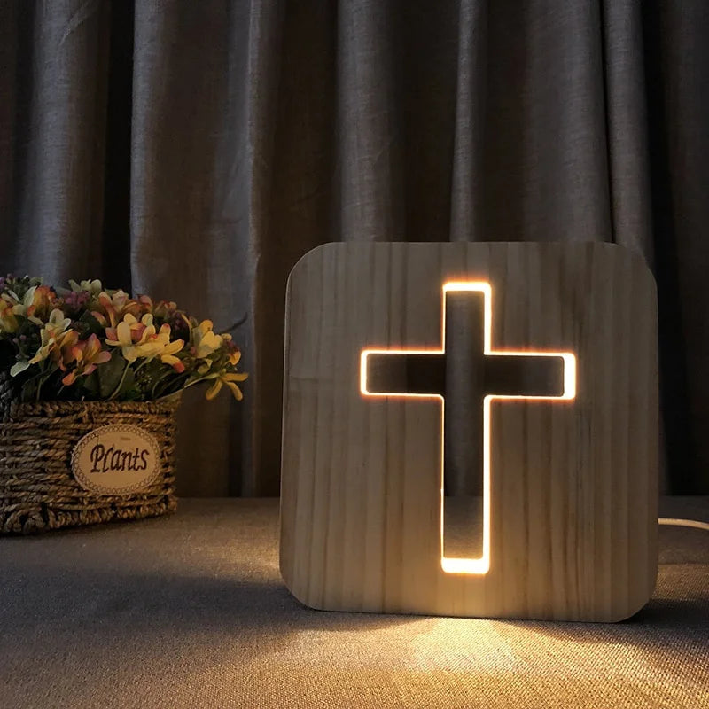 Covenant™ 3D Jesus Cross Statue – Glowing Wooden Christian Decor, Faith Gift for Home & Church
