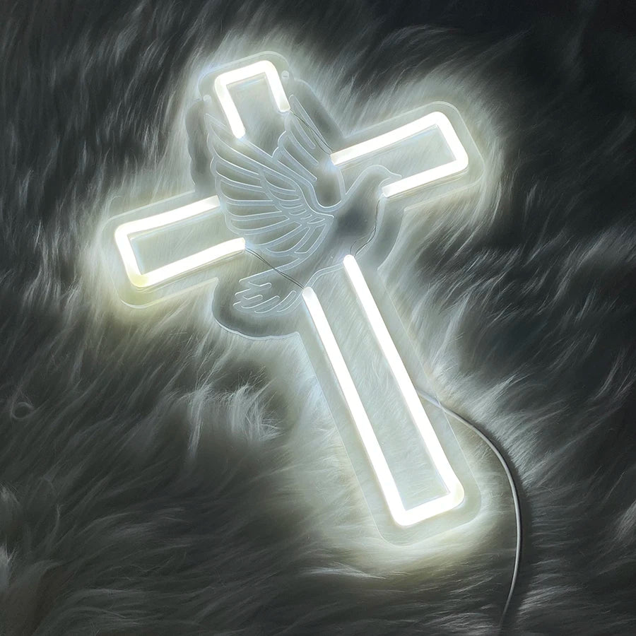 Covenant Jesus Cross LED Neon Sign – Modern Christian Wall Decor Light for Bedroom, Home & Faith Gift