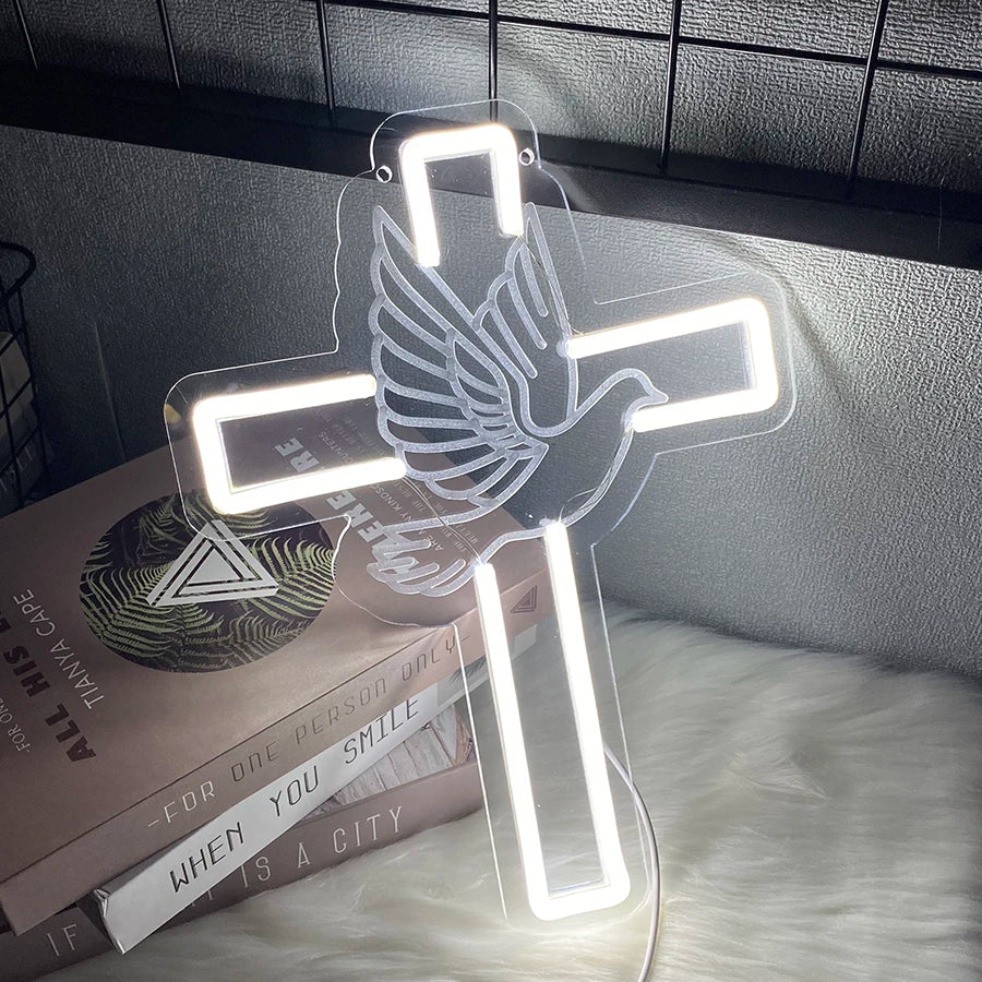 Covenant Jesus Cross LED Neon Sign – Modern Christian Wall Decor Light for Bedroom, Home & Faith Gift