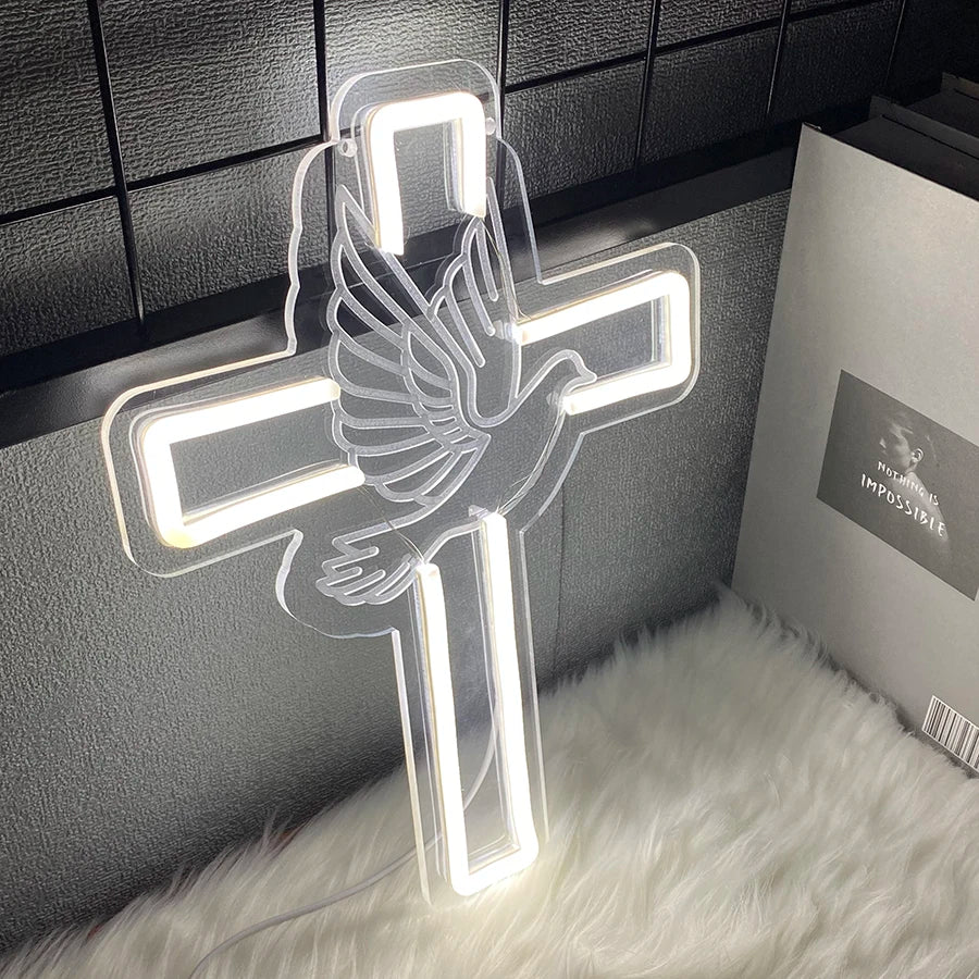 Covenant Jesus Cross LED Neon Sign – Modern Christian Wall Decor Light for Bedroom, Home & Faith Gift