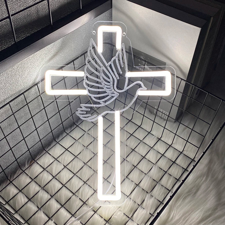 Covenant Jesus Cross LED Neon Sign – Modern Christian Wall Decor Light for Bedroom, Home & Faith Gift