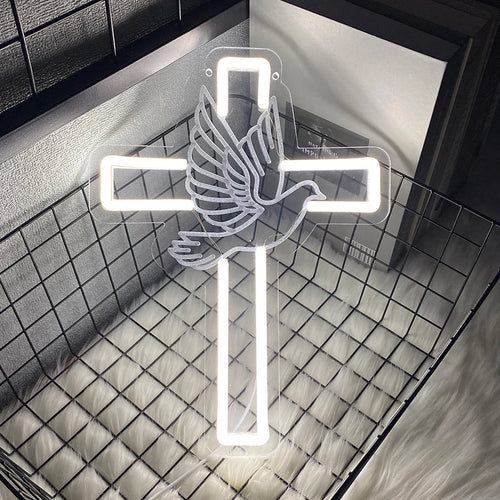 Covenant Jesus Cross LED Neon Sign – Modern Christian Wall Decor Light for Bedroom, Home & Faith Gift