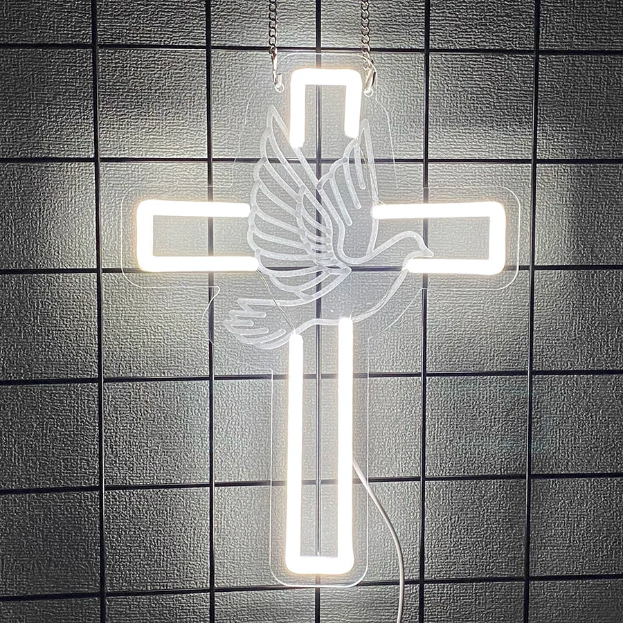 Covenant Jesus Cross LED Neon Sign – Modern Christian Wall Decor Light for Bedroom, Home & Faith Gift