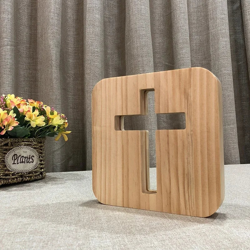 Covenant™ 3D Jesus Cross Statue – Glowing Wooden Christian Decor, Faith Gift for Home & Church